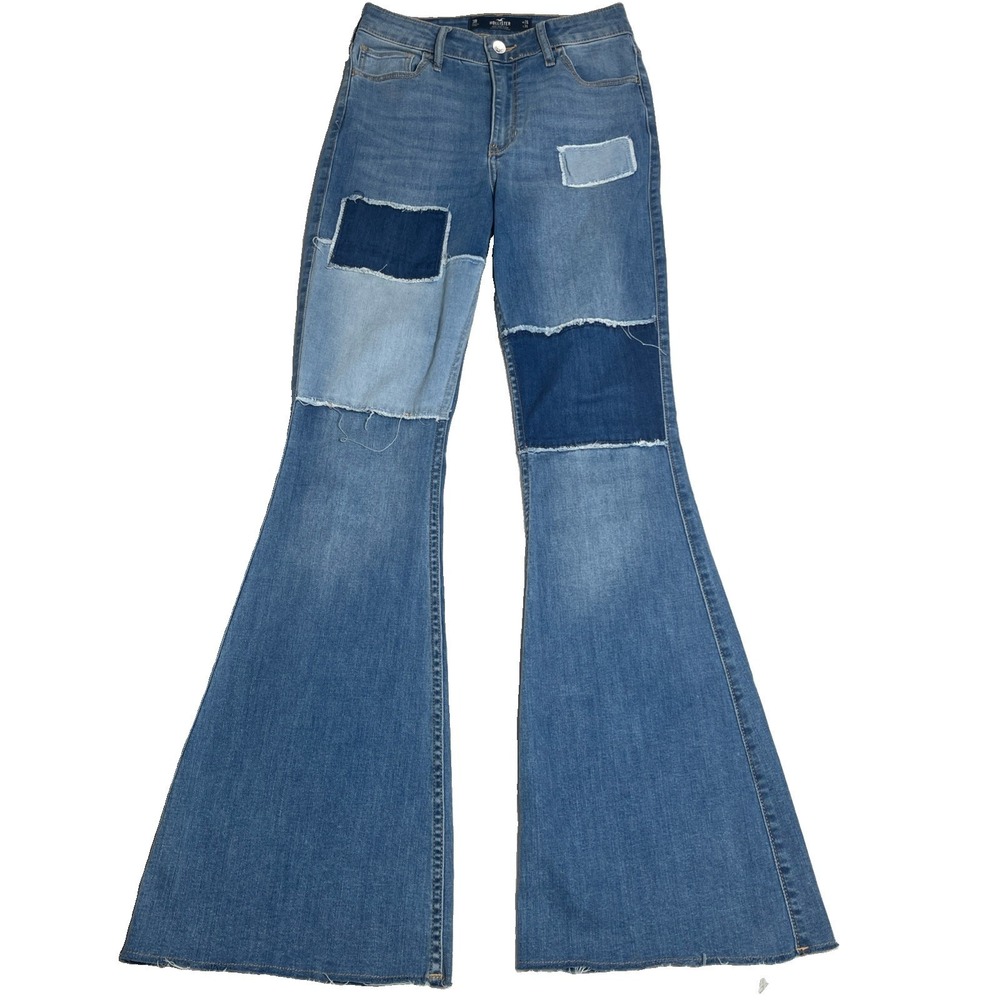 Hollister Jeans High Rise Flare Women's Size 3R 26x31 Patchwork Boho Bell Bottom